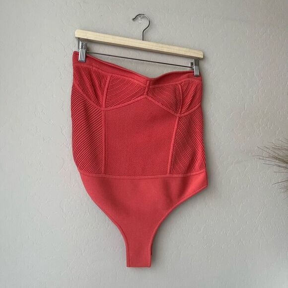 NEW Retrofete Lena Calypso Coral Strapless Bustier Ribbed Bodysuit Size Large - Picture 3 of 8